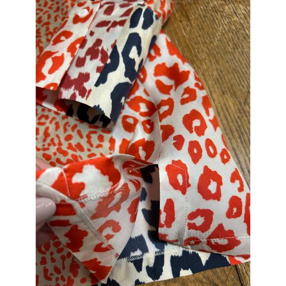 Luisa Cerano 100% Silk Animal Print Blouse Orange Rust Black Sz 10 Mob Wife - Picture 5 of 12